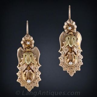 Mixed Gold Antique Drop Earrings