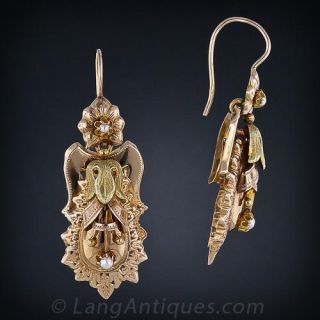Mixed Gold Antique Drop Earrings