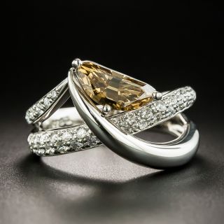 Modern .94 Ct. Half-Moon Natural Brown Diamond Platinum Ring - 1