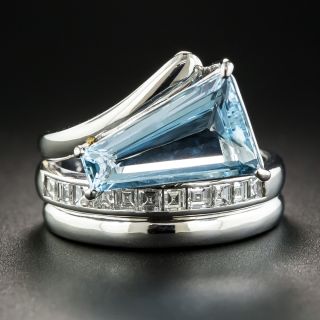 Modern Aquamarine Platinum and Diamond Ring - 1