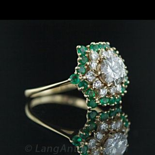 Modern Ballerina Style Diamond and Emerald Ring