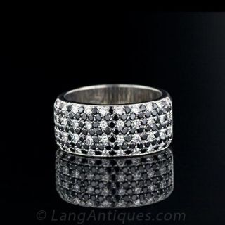 Modern Black & White Diamond Wide Band Ring