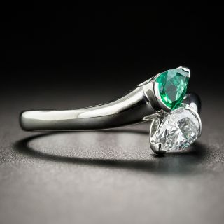 Modern Emerald and Diamond Platinum Bypass Ring