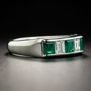 Modern Emerald Diamond Platinum Band Ring
