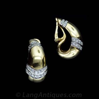 Modern Gold and Diamond Hoop Earrings