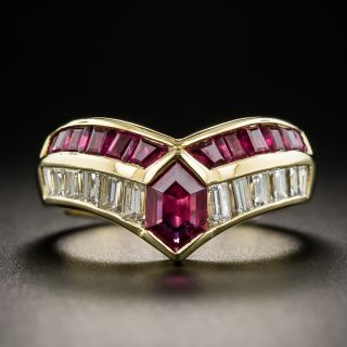 Modern Hexagonal Ruby Diamond Ring - 1