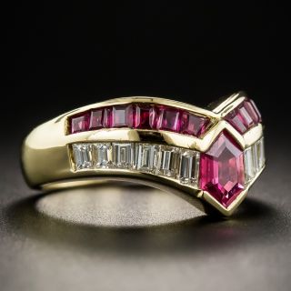 Modern Hexagonal Ruby Diamond Ring