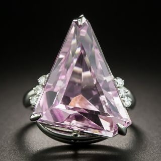 Modern Kunzite Platinum Diamond Ring - 1