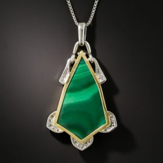 Art Deco Style Multi-Color Inlay Pendant Necklace