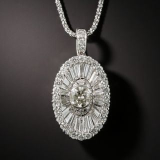 Modern Oval Platinum Diamond Pendant - 1