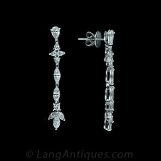 Modern Platinum and Diamond Drop Earrings