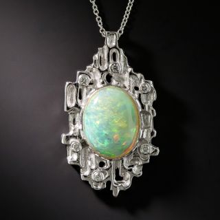 Modern Platinum Opal Diamond Pendant - 1
