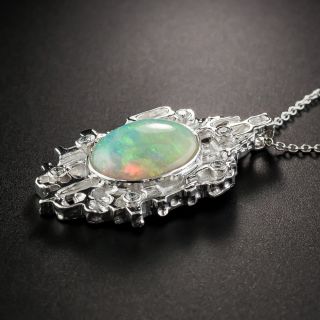 Modern Platinum Opal Diamond Pendant