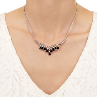 Modern Sapphire and Diamond Fringe Necklace 