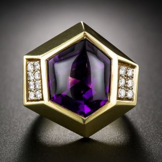'Moderne' Amethyst and Diamond 18K Ring - 1