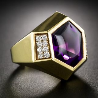 'Moderne' Amethyst and Diamond 18K Ring