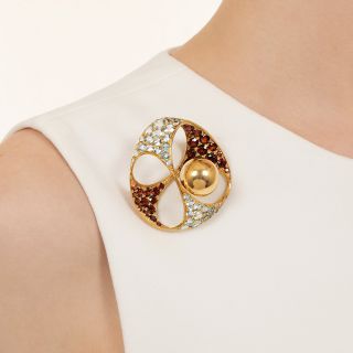 Modernist Op-Art Aquamarine and Garnet Ball Brooch by H. Stern