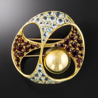 Modernist Op-Art Aquamarine and Garnet Ball Brooch by H. Stern - 2