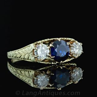 Modified Victorian Three Stone Sapphire and Diamond Ring