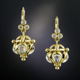 Moonstone and Diamond Dangle Earrings by Temple St. Clair - 2