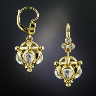 Moonstone and Diamond Dangle Earrings by Temple St. Clair