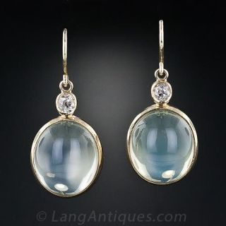 Moonstone and Diamond Dangle Earrings