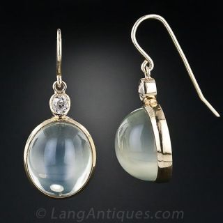 Moonstone and Diamond Dangle Earrings