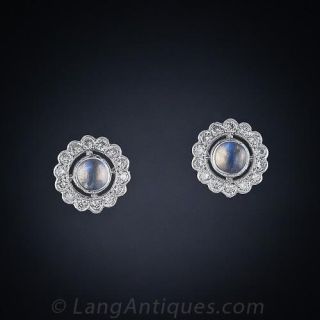 Moonstone and Diamond Stud Earrings
