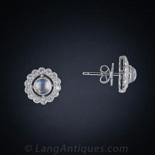 Moonstone and Diamond Stud Earrings