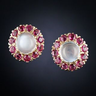Moonstone and Ruby Earrings