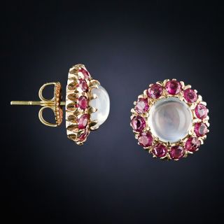 Moonstone and Ruby Earrings
