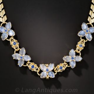 Moonstone and Sapphire Floral Necklace
