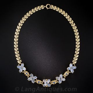 Moonstone and Sapphire Floral Necklace