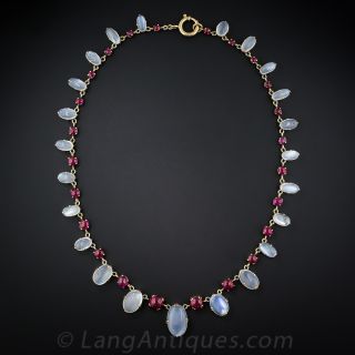 Moonstone and Synthetic Ruby Necklace