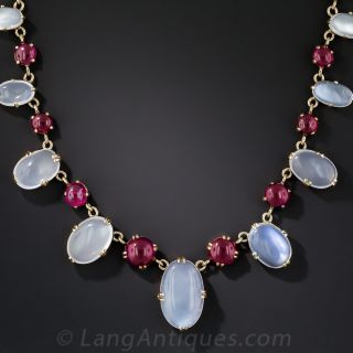 Moonstone and Synthetic Ruby Necklace