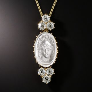 Moonstone Cameo and Diamond Pendant