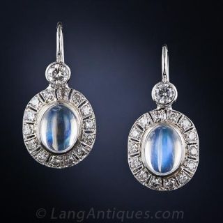 Moonstone, Diamond and Platinum Earrings