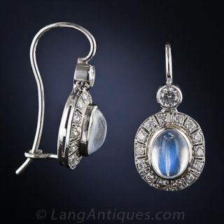 Moonstone, Diamond and Platinum Earrings