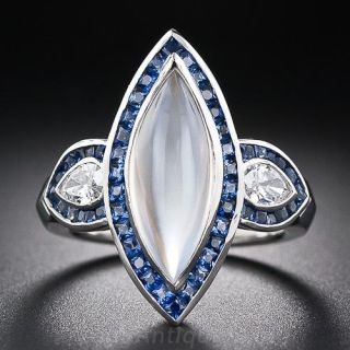 Moonstone, Sapphire and Diamond Ring