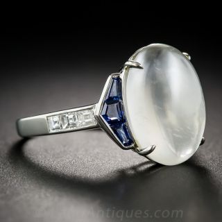 Moonstone, Sapphire, Platinum and Diamond Art Deco Style Ring