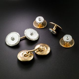 Mother-of-Pearl and Diamond Dress Set by Krementz