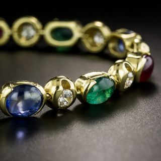 Multi-Color Cabochon Gemstone and Diamond Bracelet
