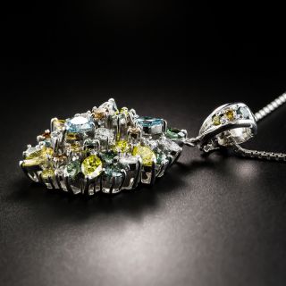 Multi-Color-Enhanced  Diamond Cluster Pendant Necklace - 6.91 Carats