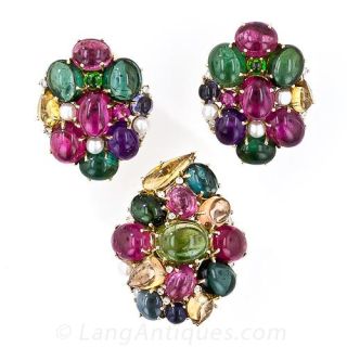Multi-Color Gemstone Earrings and Ring