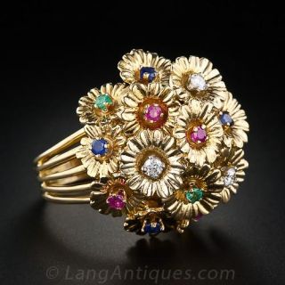Multi-Color Gemstone 'En Tremblant' Flower Ring