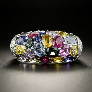 Multi-Colored Sapphire and Diamond Saddle Ring - 2