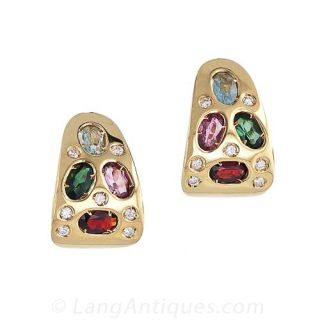 Multi-Colorstone and Diamond Earrings