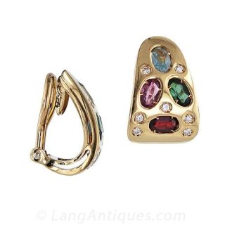 Multi-Colorstone and Diamond Earrings