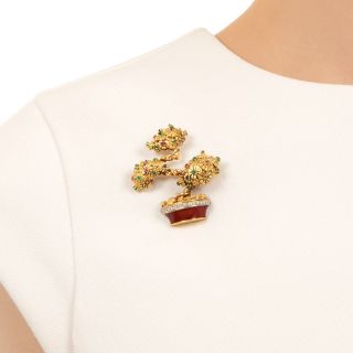 Multi-Gem and Diamond Bonsai Tree Brooch,  Circa 1950s
