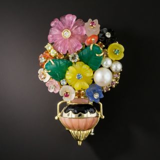 Multi-Gem Stone Flower Basket Brooch/Pendent by Gioielli Stanagostino - 1